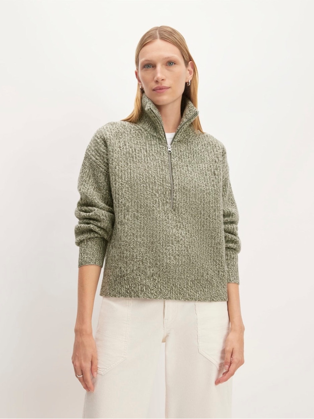 Olive Half-Zip Knit Sweater - Women